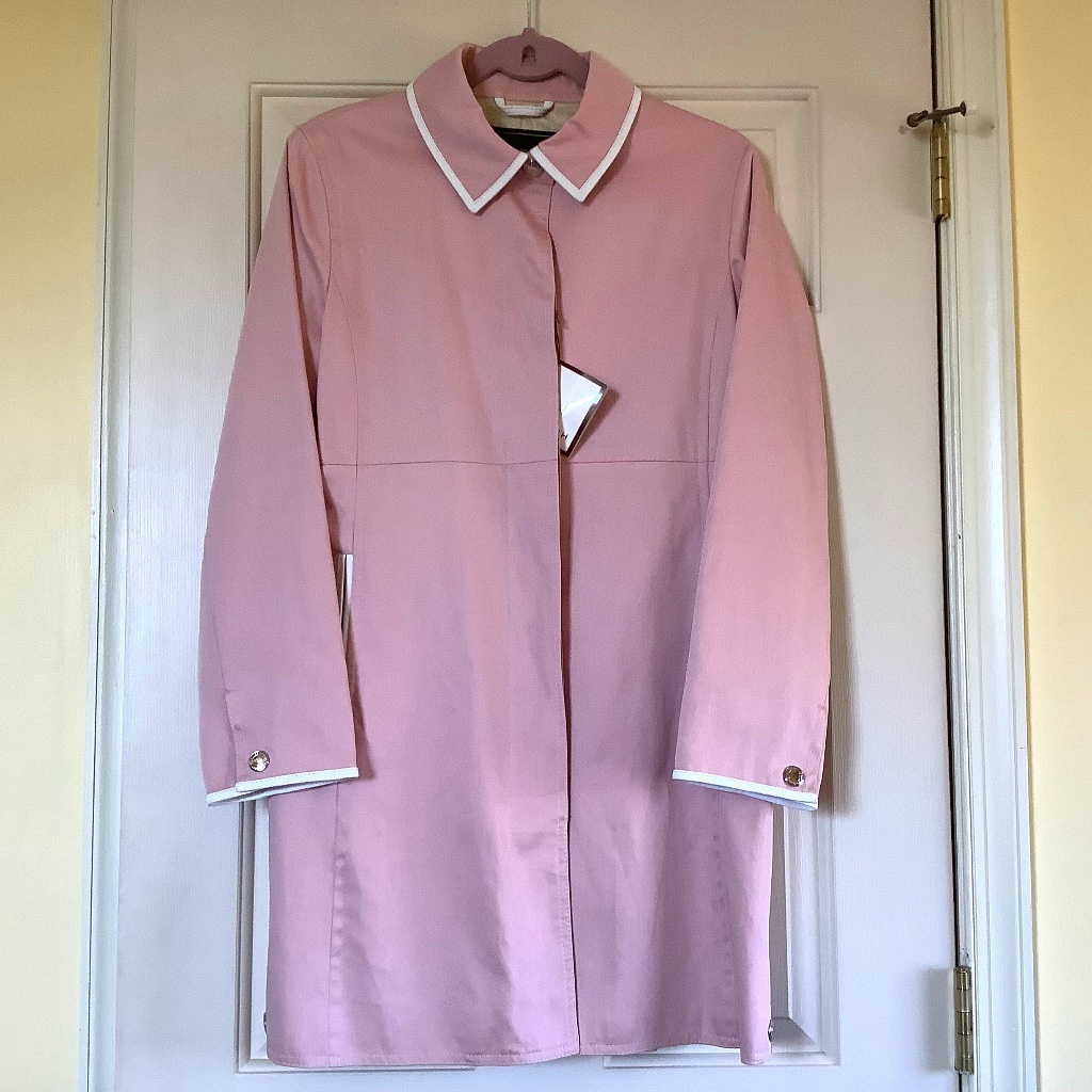Coach Trench Walking Coat With White Leather Trim Pink Sz 10